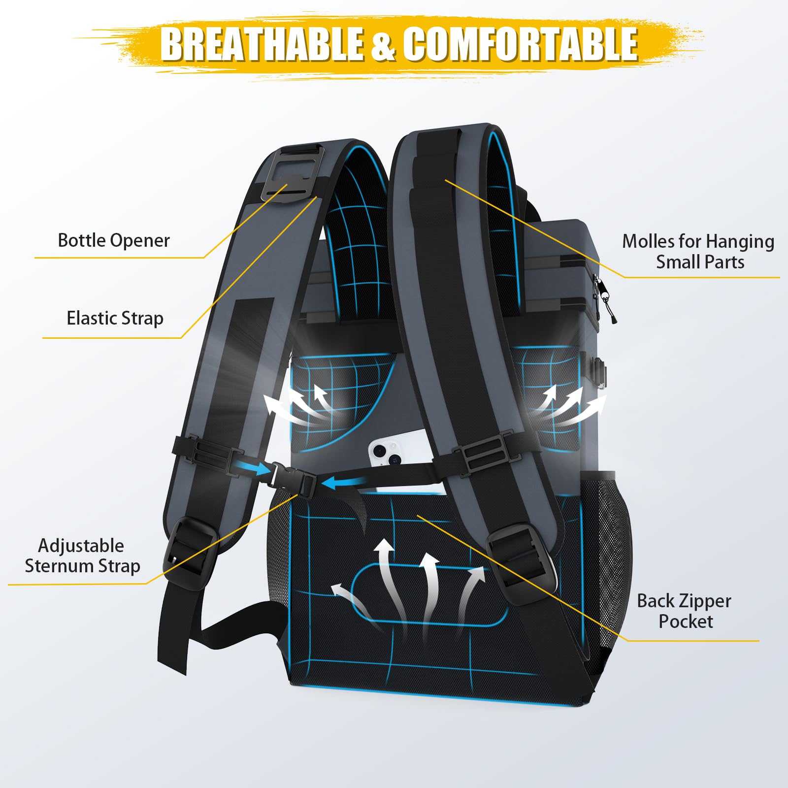 AYAMAYA Backpack Cooler ergonomic backpad eases carrying on hikes and travel