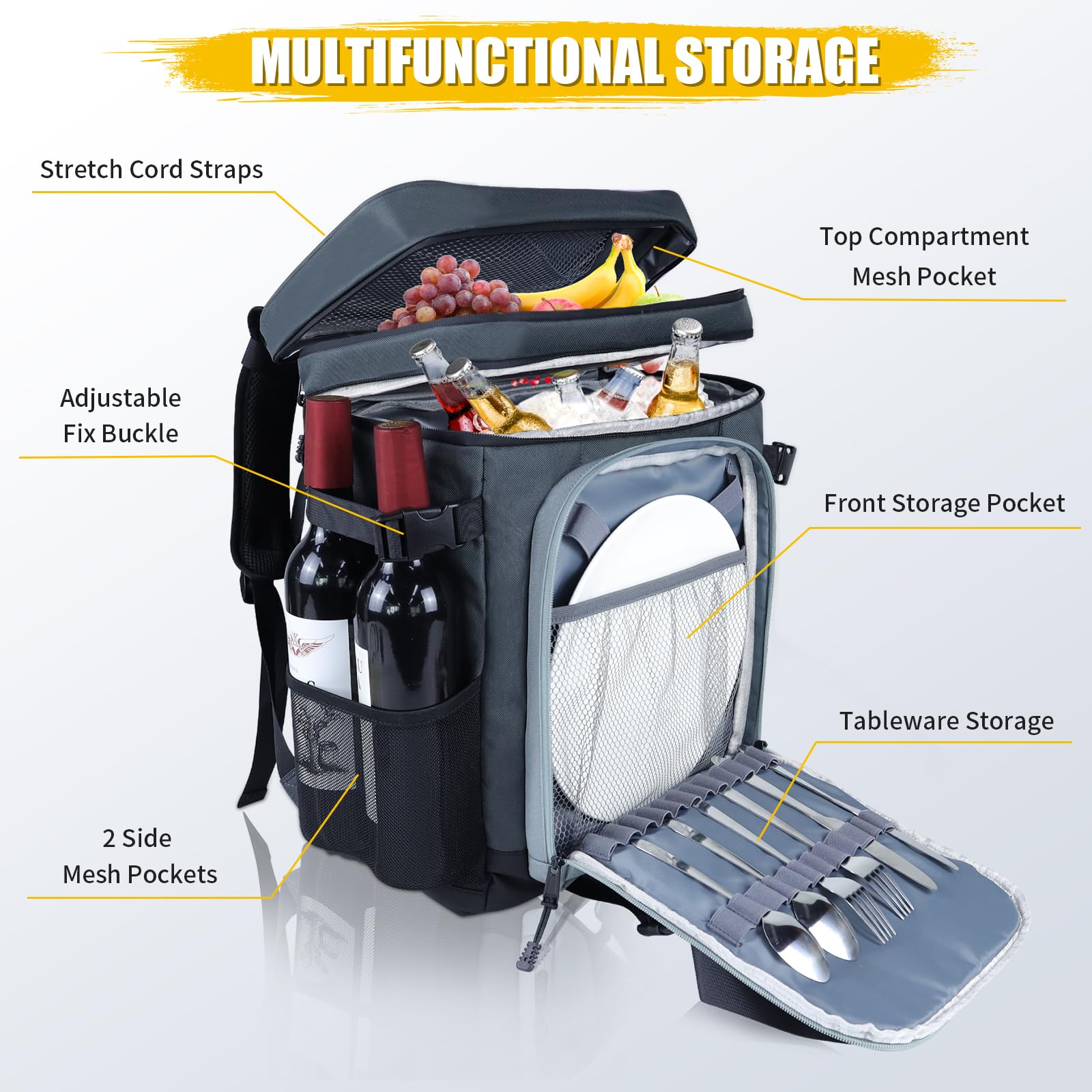 AYAMAYA Backpack Cooler insulated fruit pocket keeps produce fresh on picnics