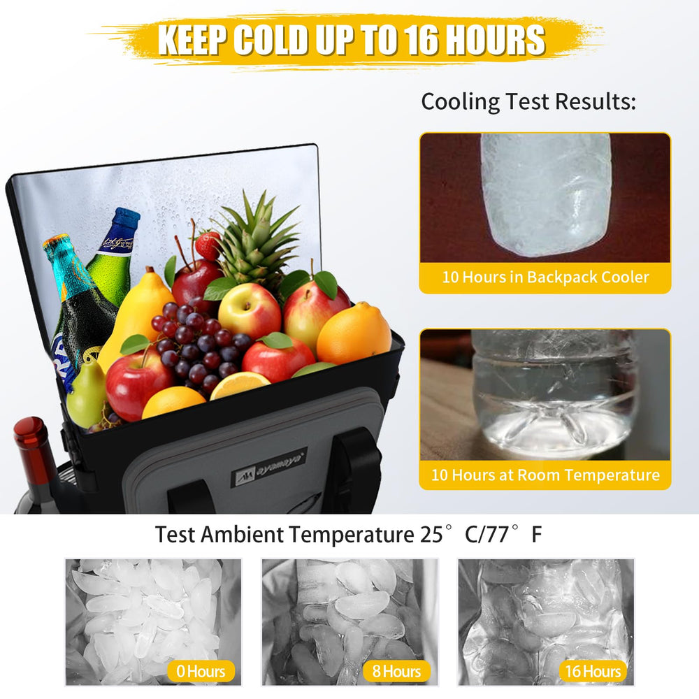 AYAMAYA Backpack Cooler features multiple pockets for utensils, fruit, and gear.