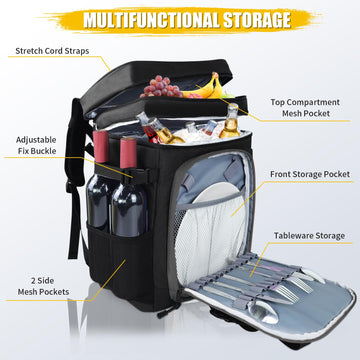 AYAMAYA Backpack Cooler side pockets hold wine bottles for on-the-go gatherings.