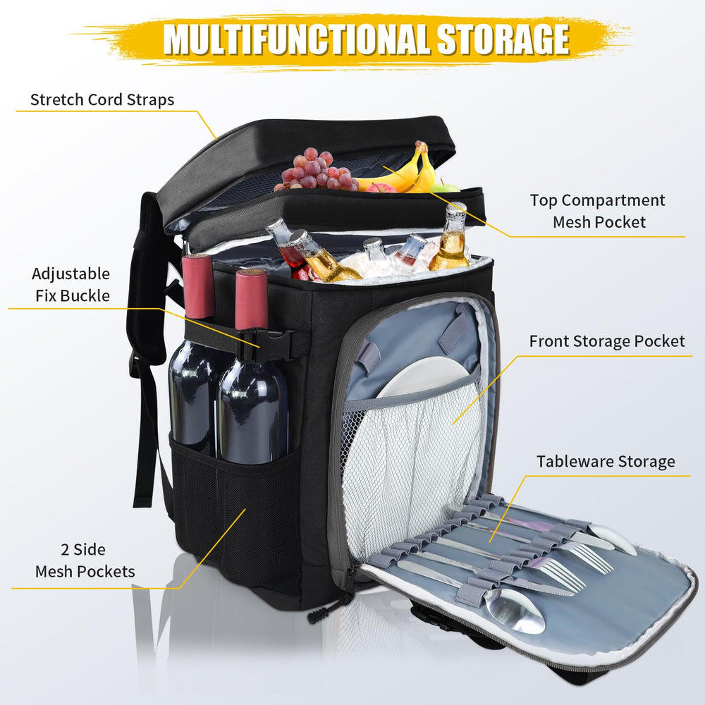 AYAMAYA Backpack Cooler side pockets hold wine bottles for on-the-go gatherings.