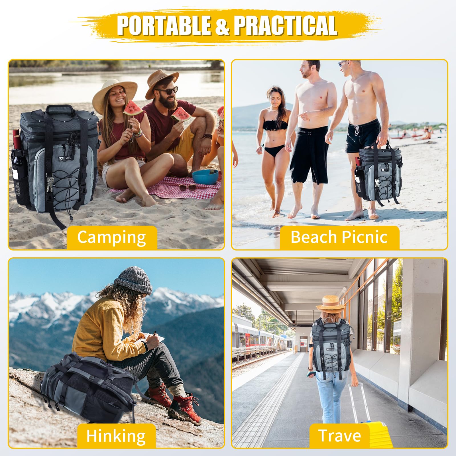 AYAMAYA Backpack Cooler top handle with bottle opener simplifies outdoor use