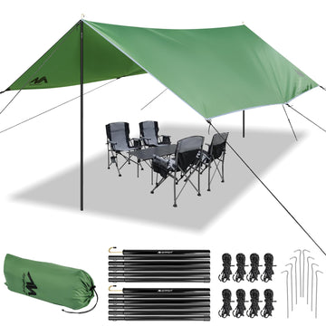 AYAMAYA camping tarp 10x15ft sun shelter provides wide shade for outdoor spaces.