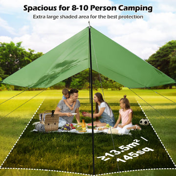 AYAMAYA tarp area accommodates hammocks for relaxed outdoor lounging.