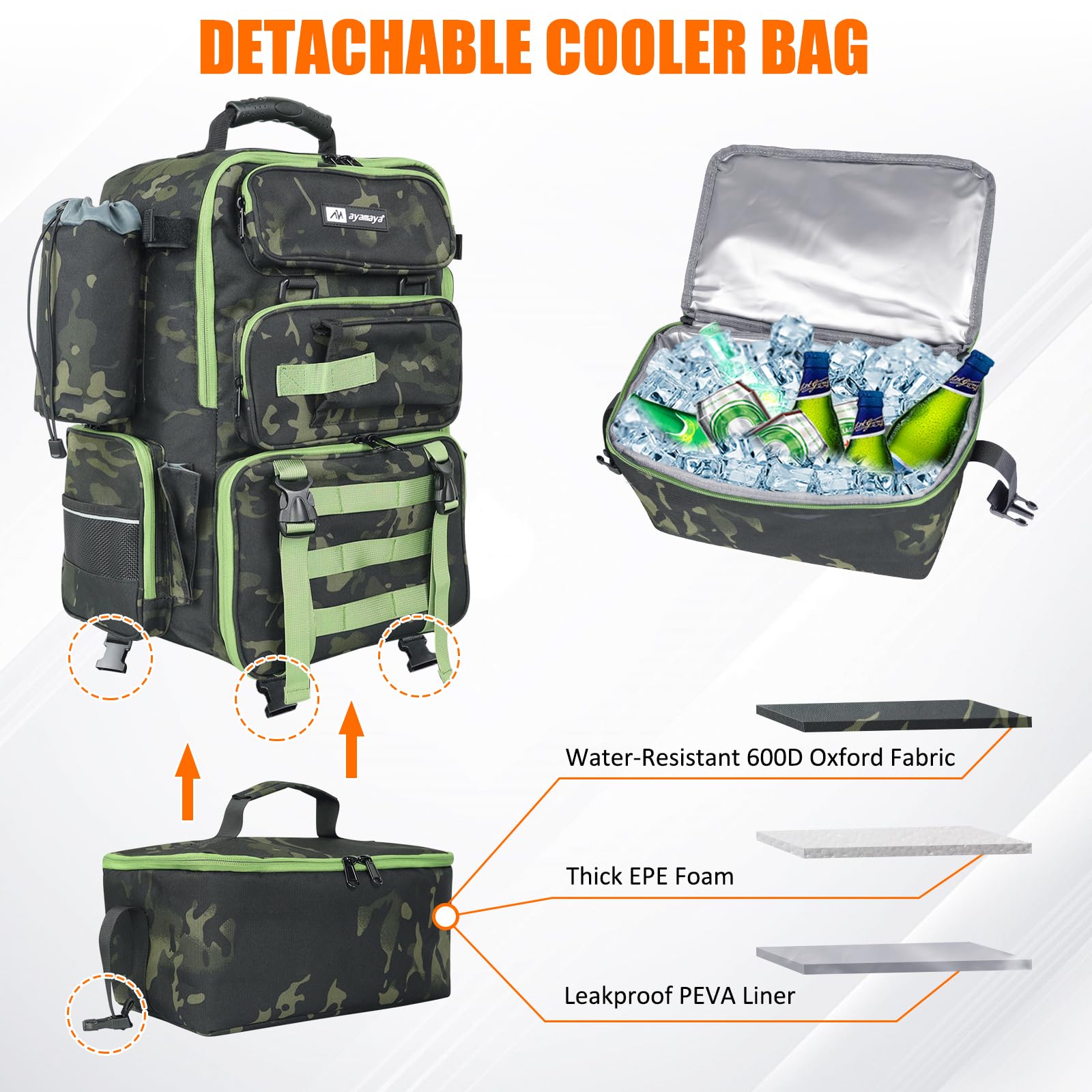 Open main compartment showing foldable padded divider