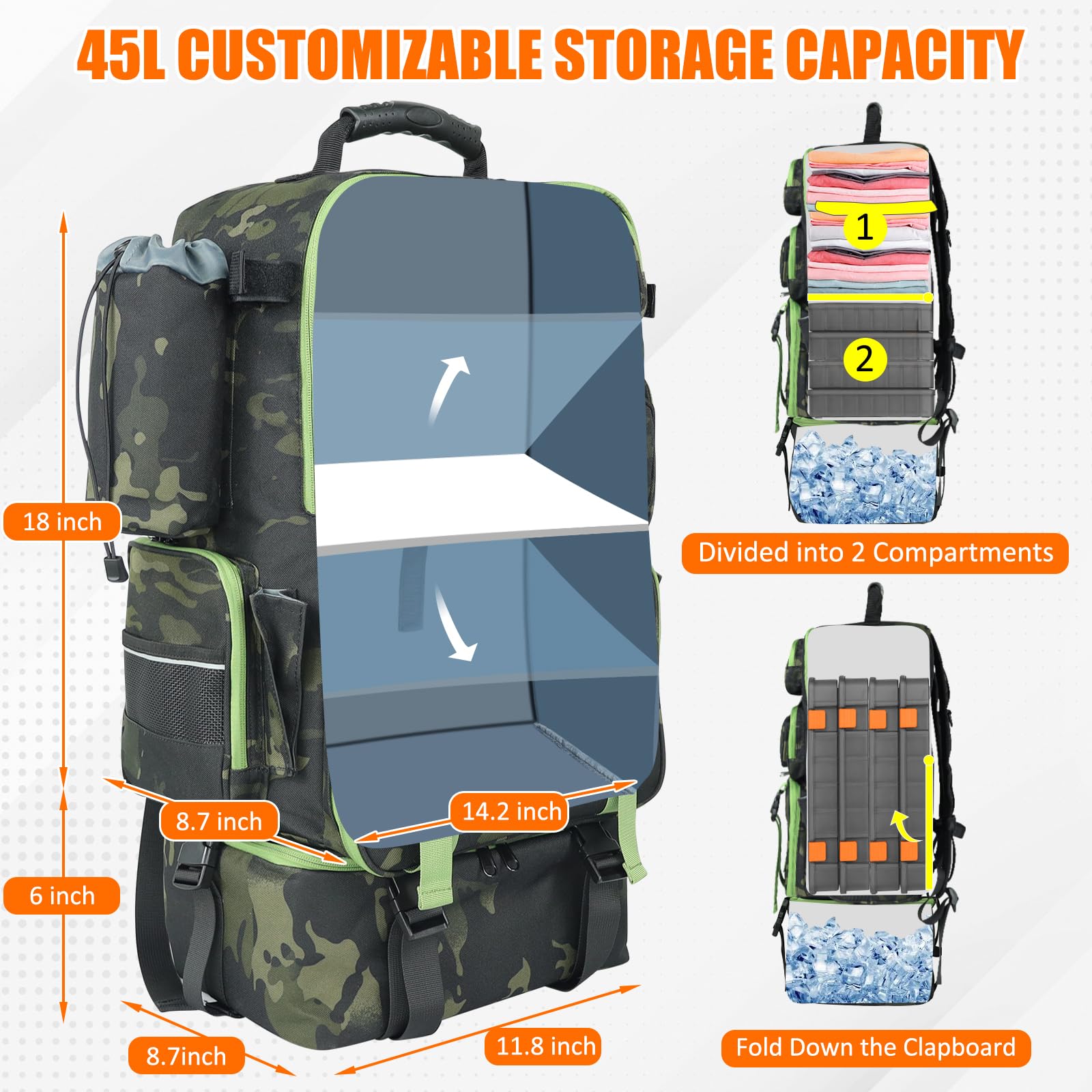 AYAMAYA fishing backpack detachable cooler stores bait and keeps meals cold on the go