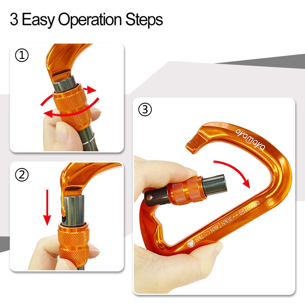 Ayamaya carabiner opened with one hand for quick adjustments.