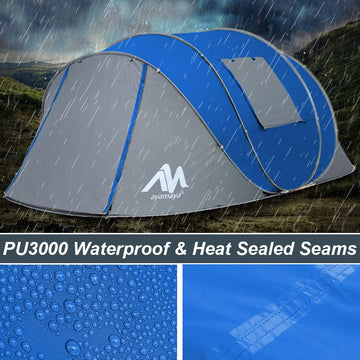 AYAMAYA pop up tent durable door with mesh windows for ventilation and privacy.
