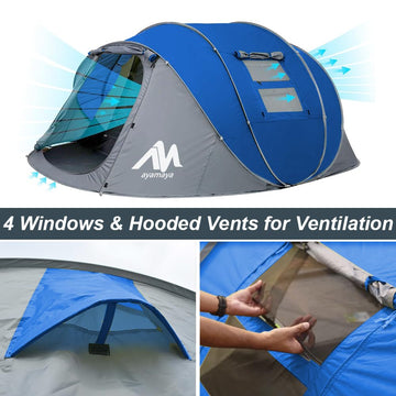 AYAMAYA pop up tent spacious interior fits 5-6 adults with gear comfortably.