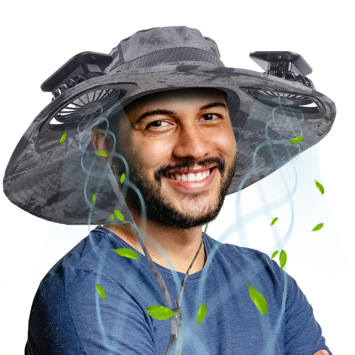 Front view of ayamaya Solar Fan Sun Hat with wide brim