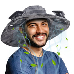 Front view of ayamaya Solar Fan Sun Hat with wide brim