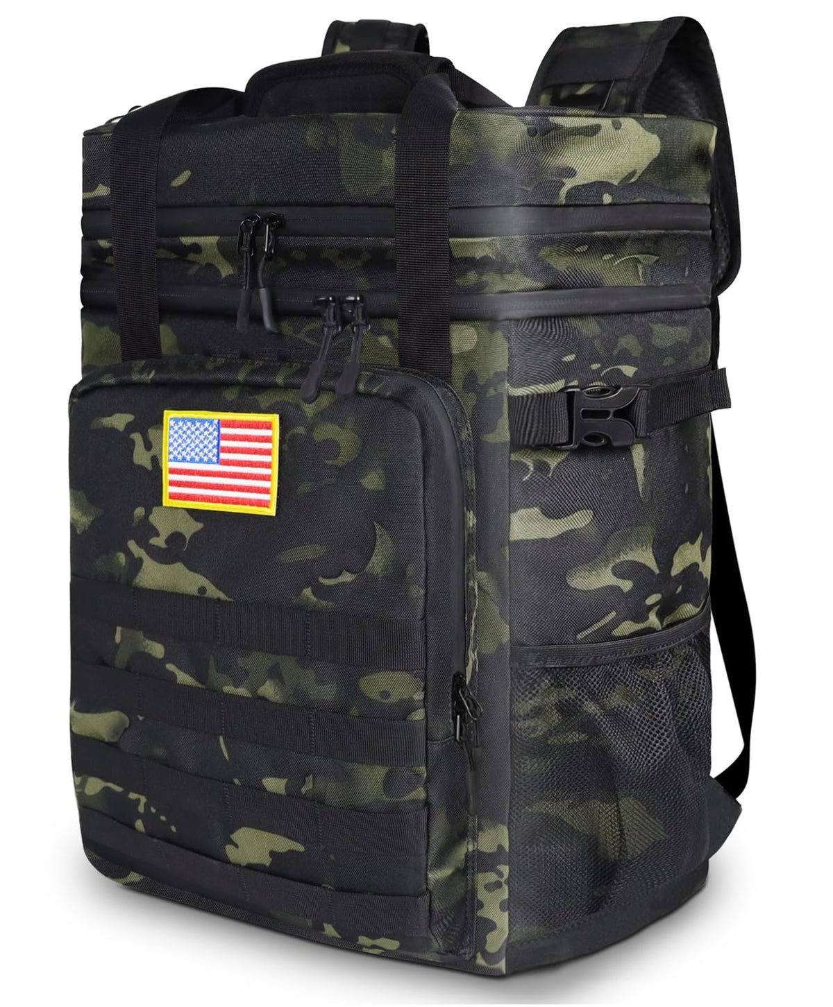 AYAMAYA tactical backpack cooler front view with MOLLE webbing for modular gear.