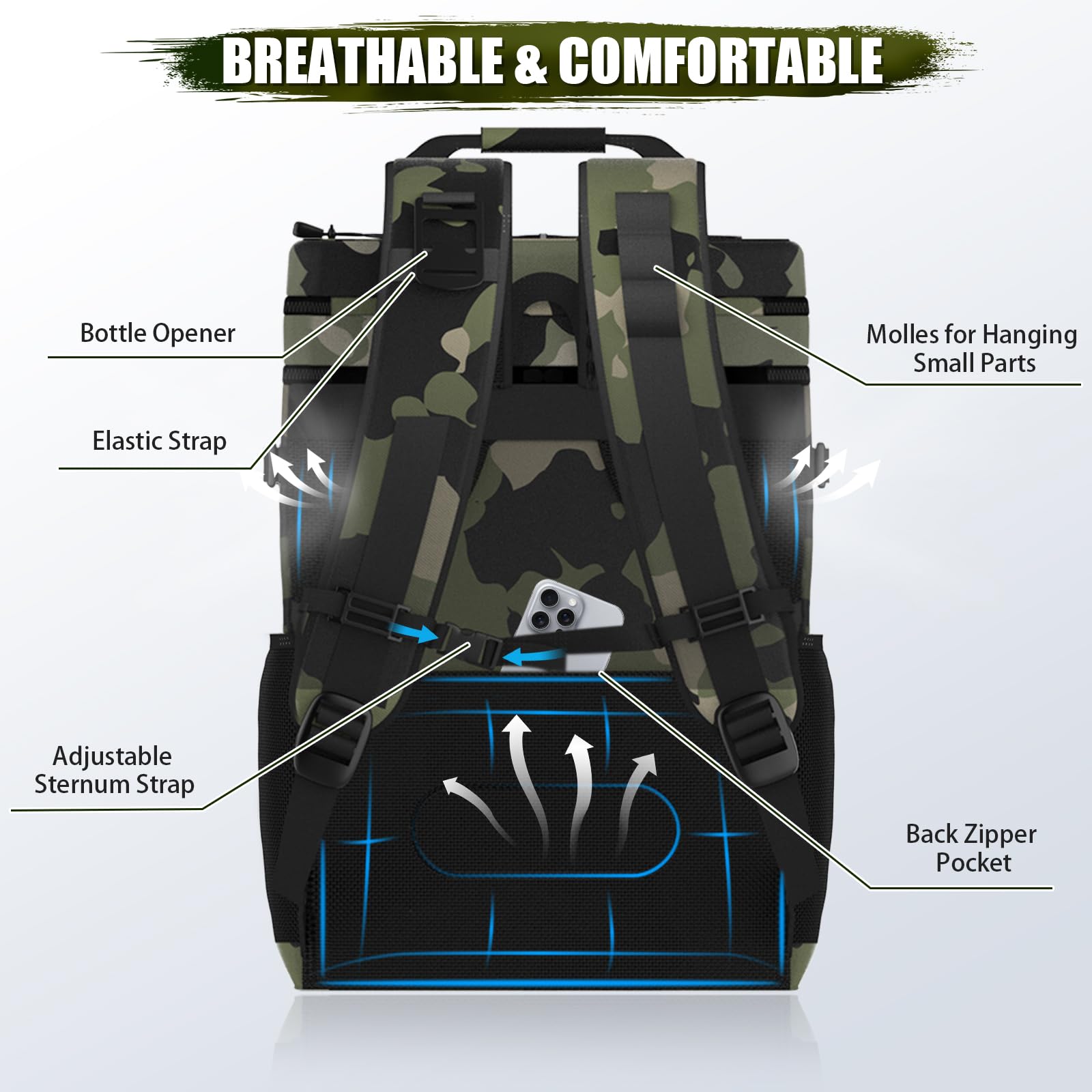 AYAMAYA tactical backpack cooler insulated interior keeps drinks cold up to 16 hours.