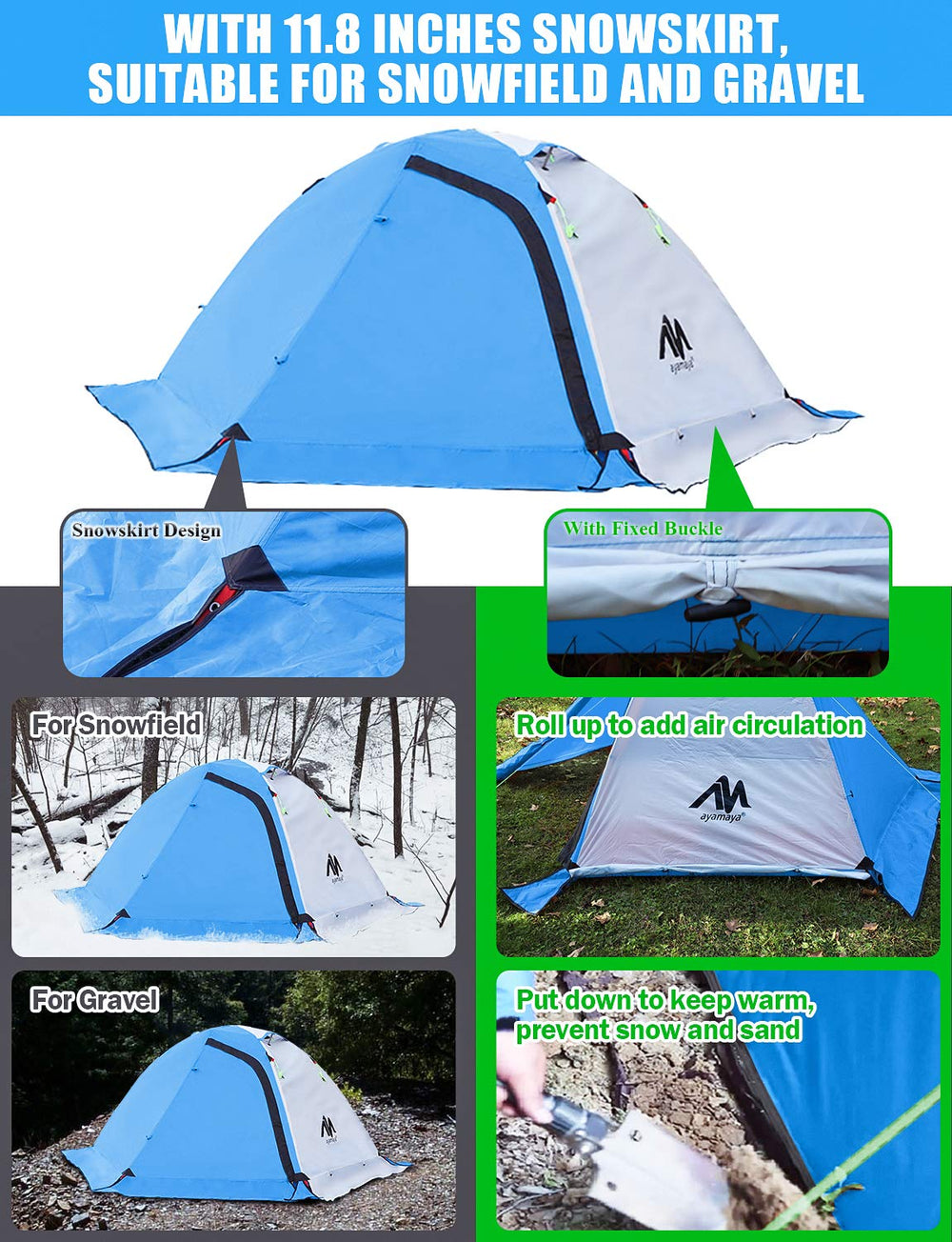 AYAMAYA tent with dual vestibules provides extra gear storage on the trail.