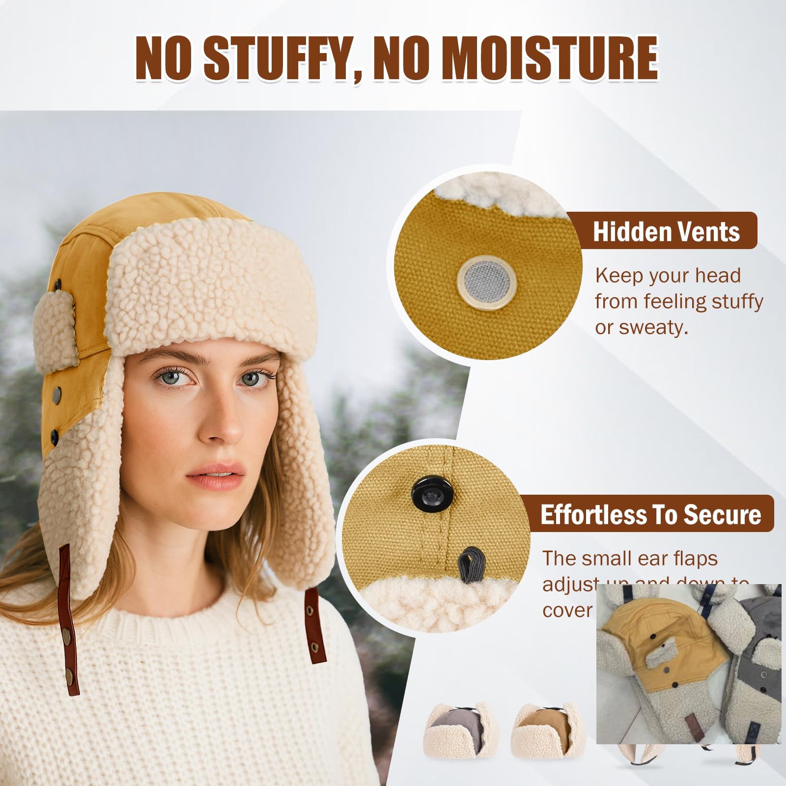 AYAMAYA trapper hat unisex fit accommodates most head sizes for skiing.