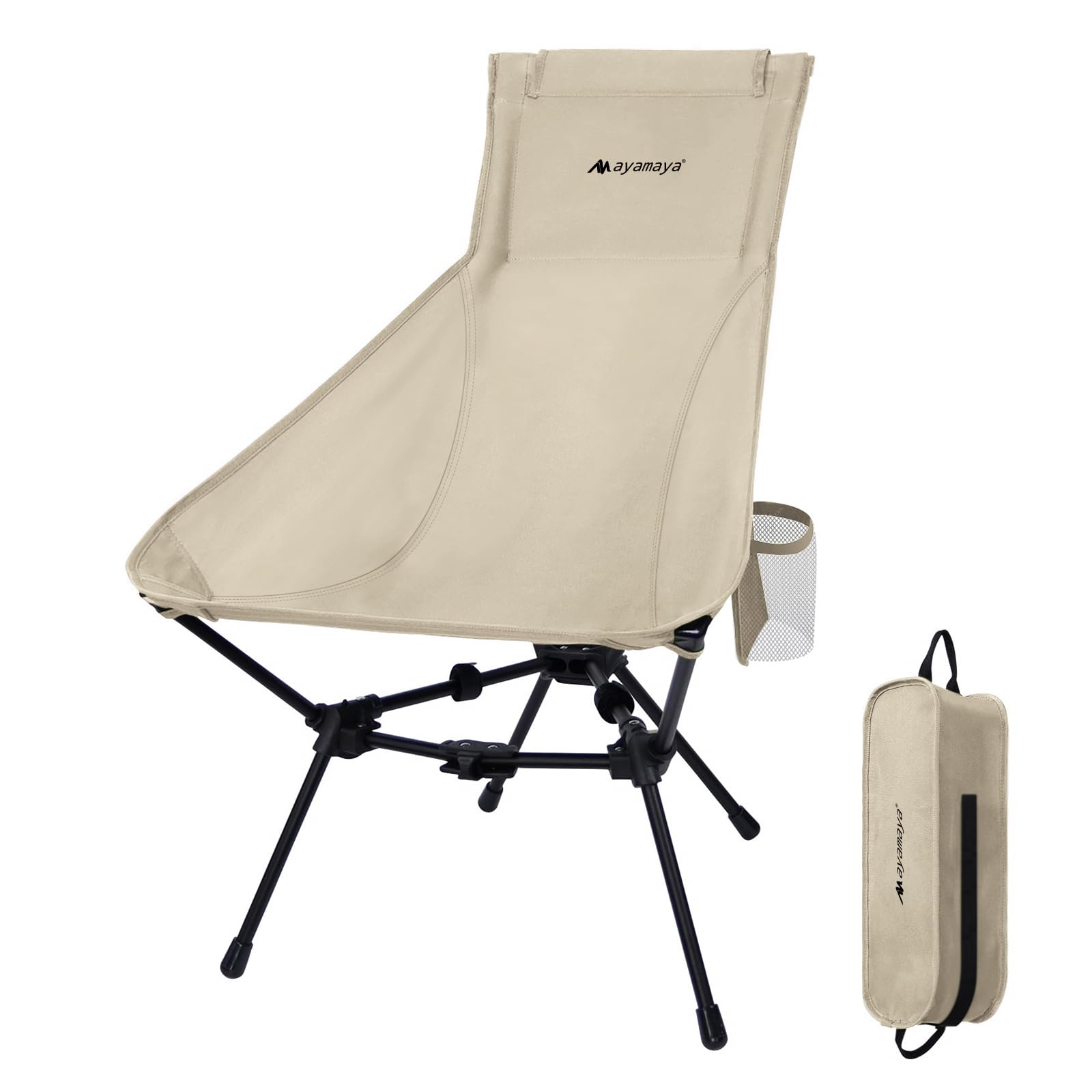 AYAMAYA Ultralight High Back Camping Chair front view shows sturdy 330 lb support and ergonomic seating.