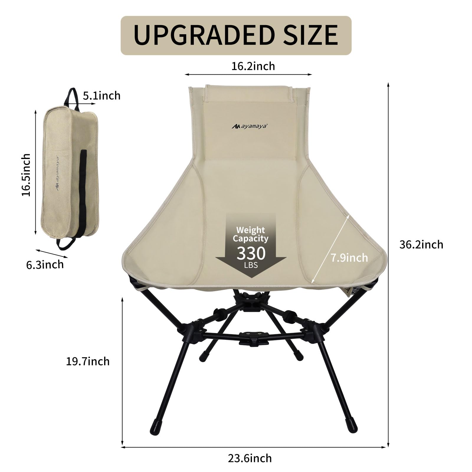 AYAMAYA Ultralight High Back Camping Chair side view emphasizes comfortable tall backrest and ample seating.