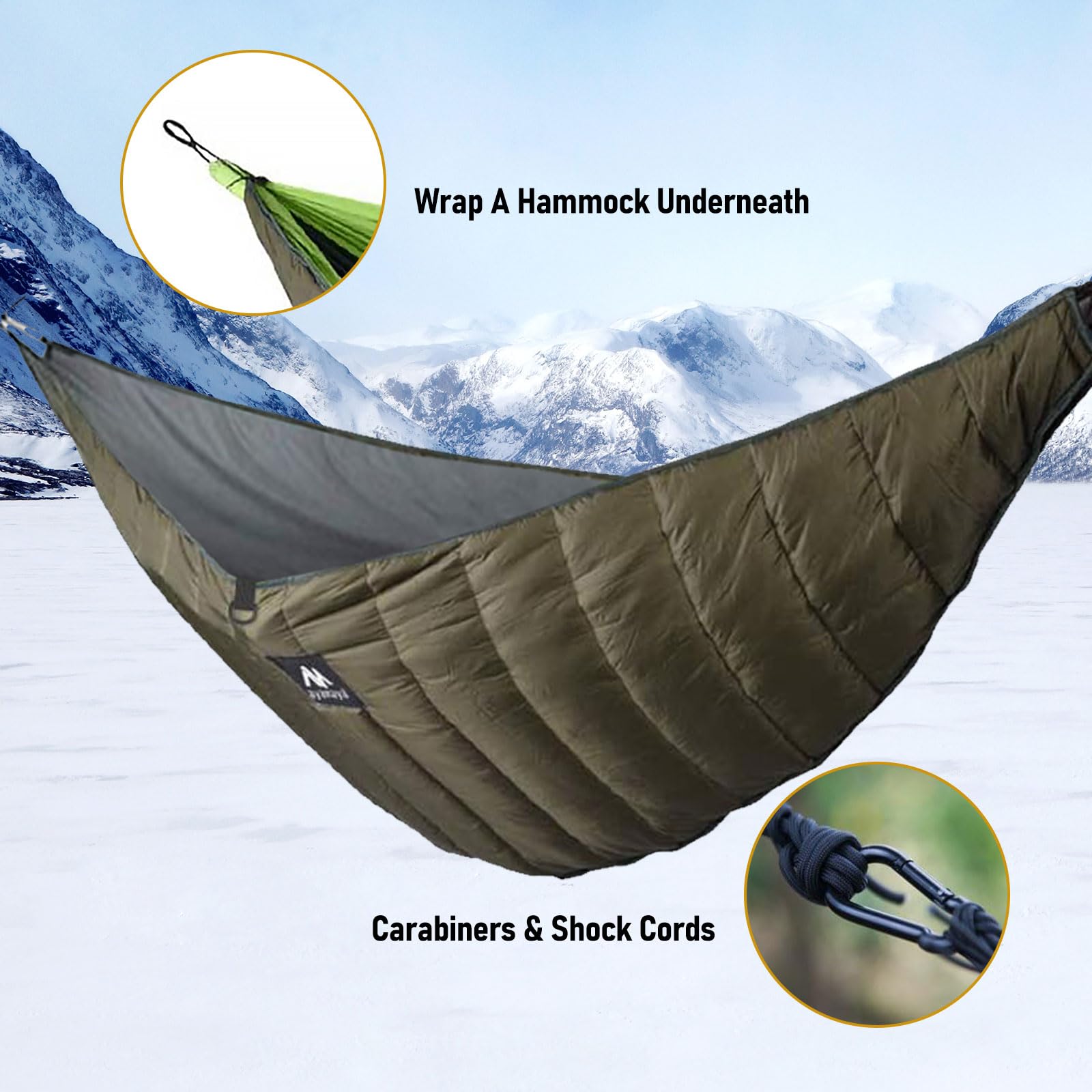 AYAMAYA big-size underquilt demonstrating hammock wrap on sides.