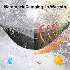 AYAMAYA underquilt elastic straps end close-up enabling secure hammock attachment.