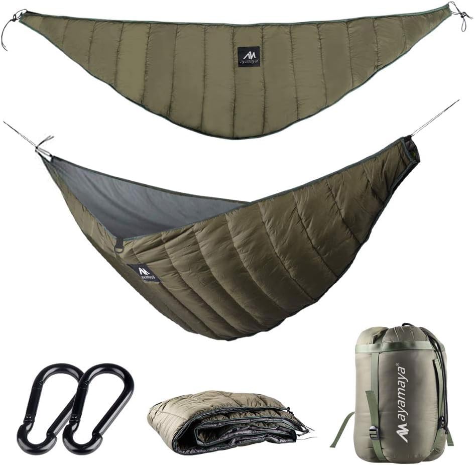 AYAMAYA underquilt on hammock setup for quick cozy warmth outdoors.