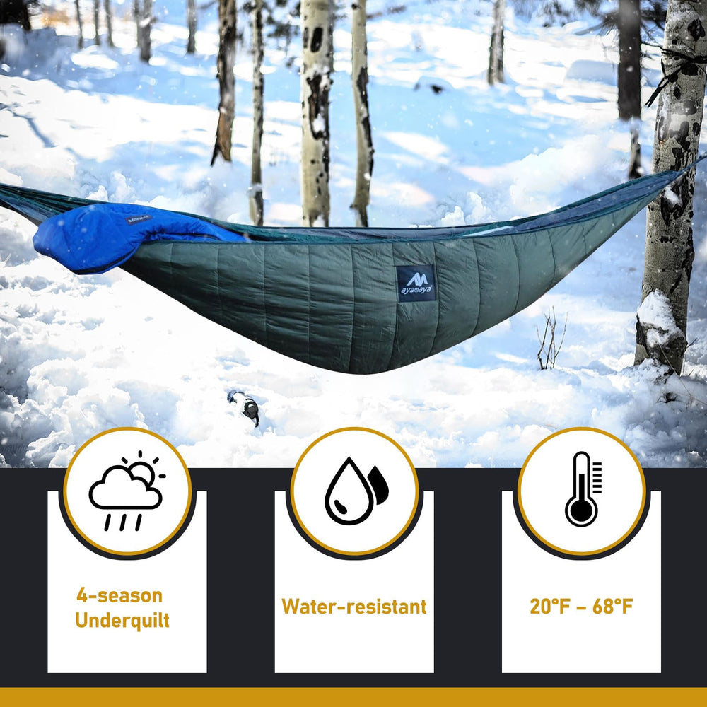 AYAMAYA packable underquilt in compression sack for backpacking.