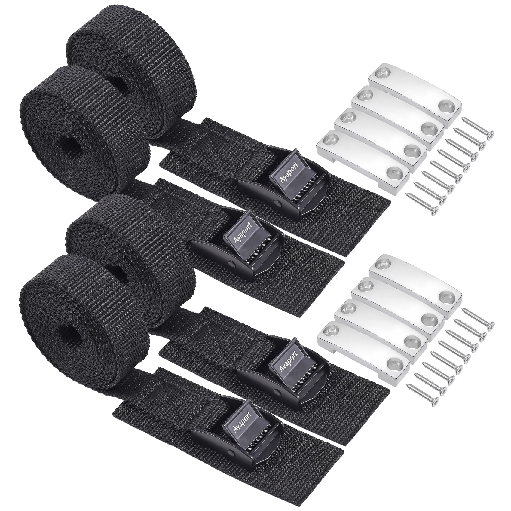 Ayaport battery tie-down strap kit front view demonstrates rugged hardware for secure RV mounting