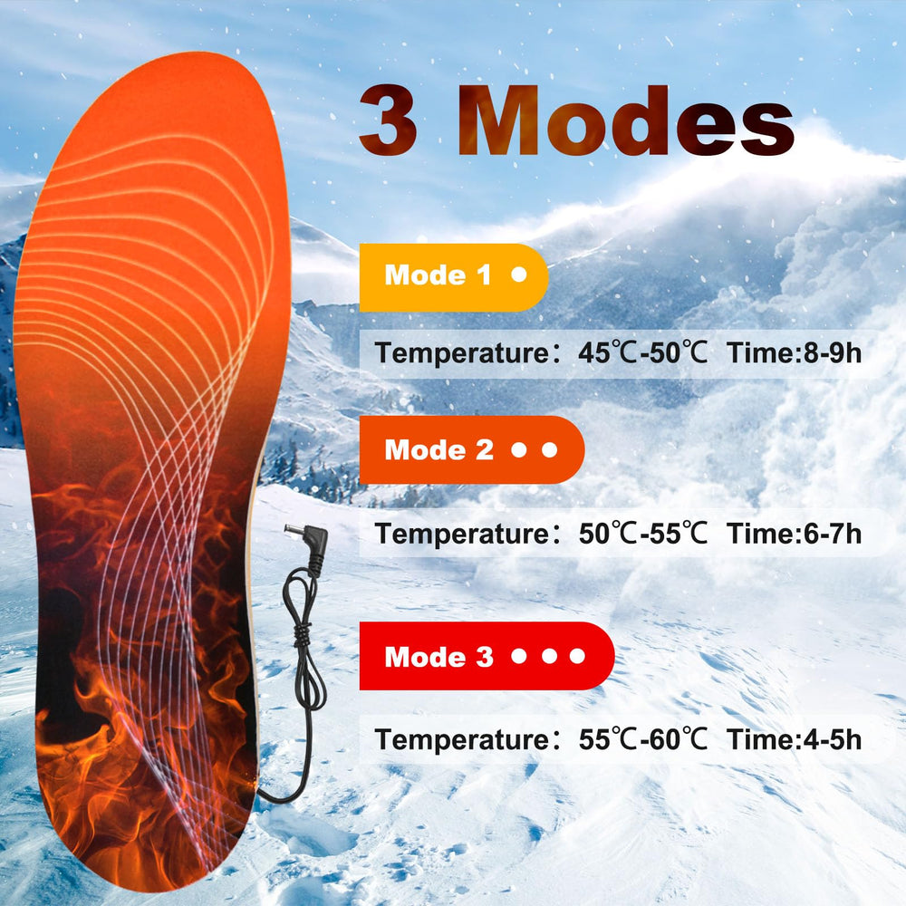 AYATAHA outdoor-use heated insole during snowy hike scenario.