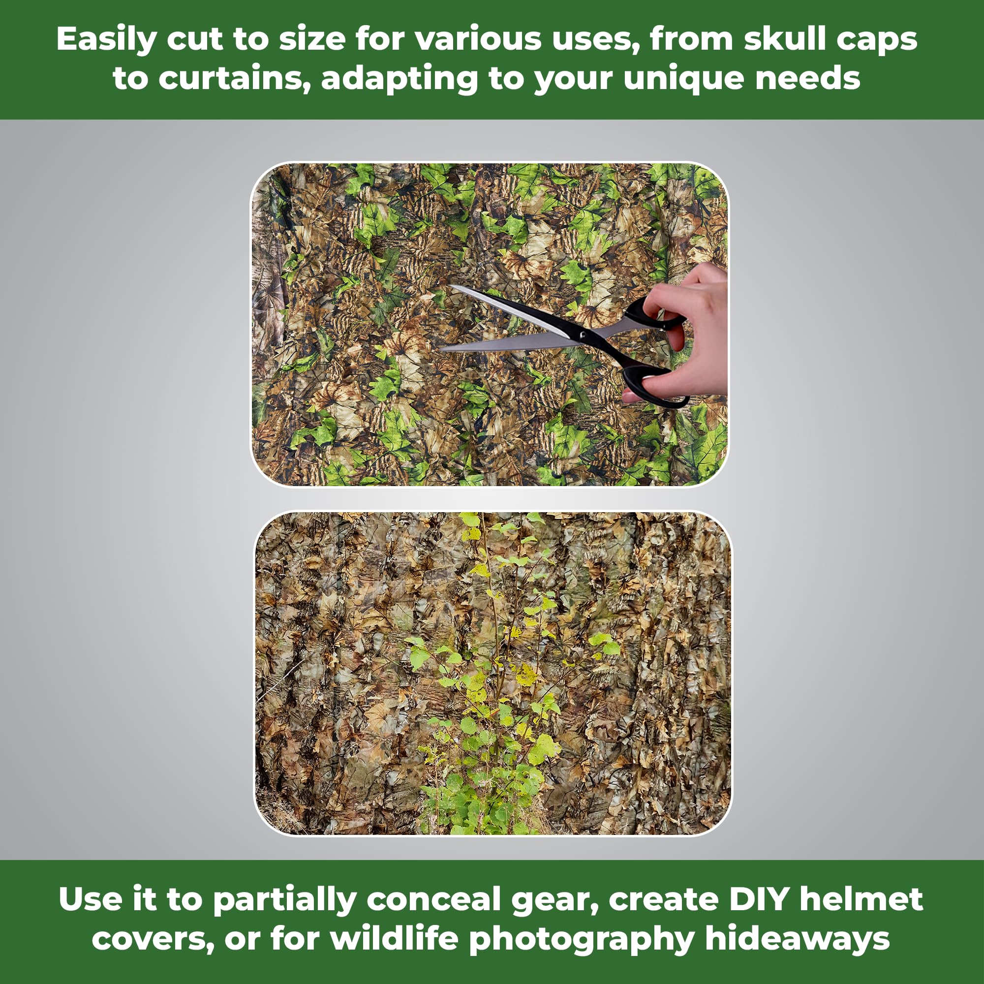 AYIN Camo Netting nylon loops attachment enables secure pole or tree mounting
