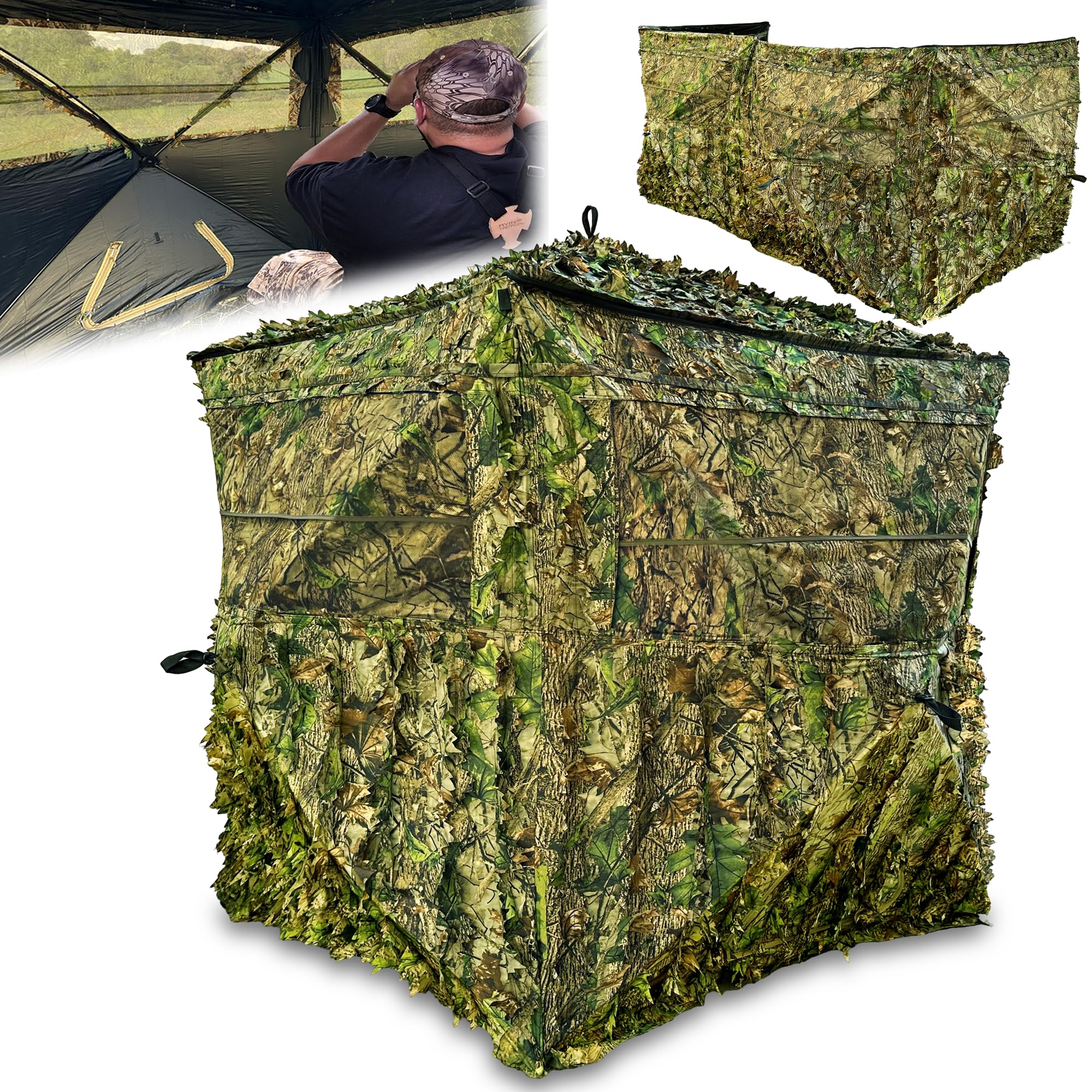 AYIN See Trough hunting blind camo pattern conceals hunters in wooded settings.