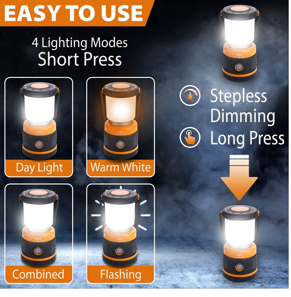 AYL lantern offers daylight mode and warm light for versatile ambiance.