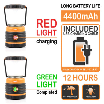 AYL lantern includes a USB cable for fast recharging on site.