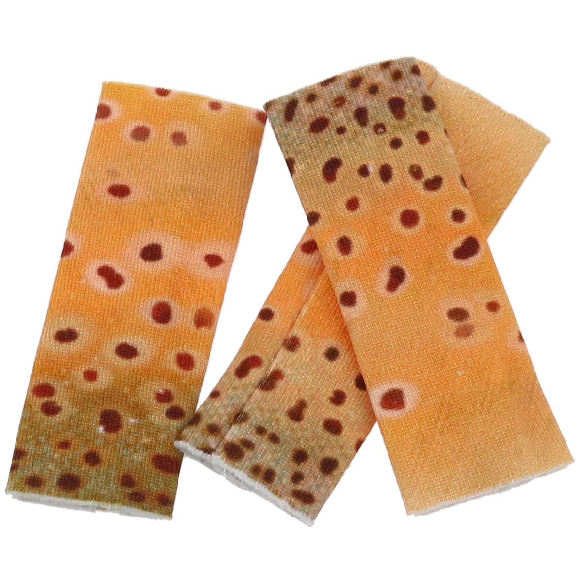 Close-up of finger protector with yellow fish skin design