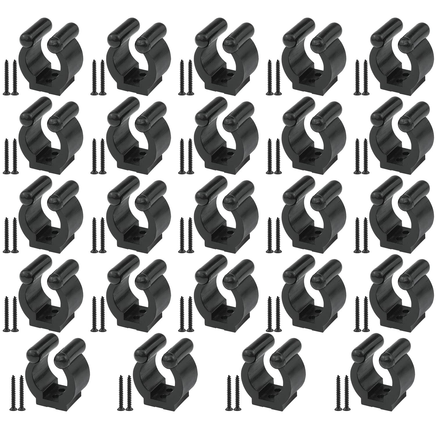 AYLIFU 24-pack fishing rod clips with screws – front view (Black)
