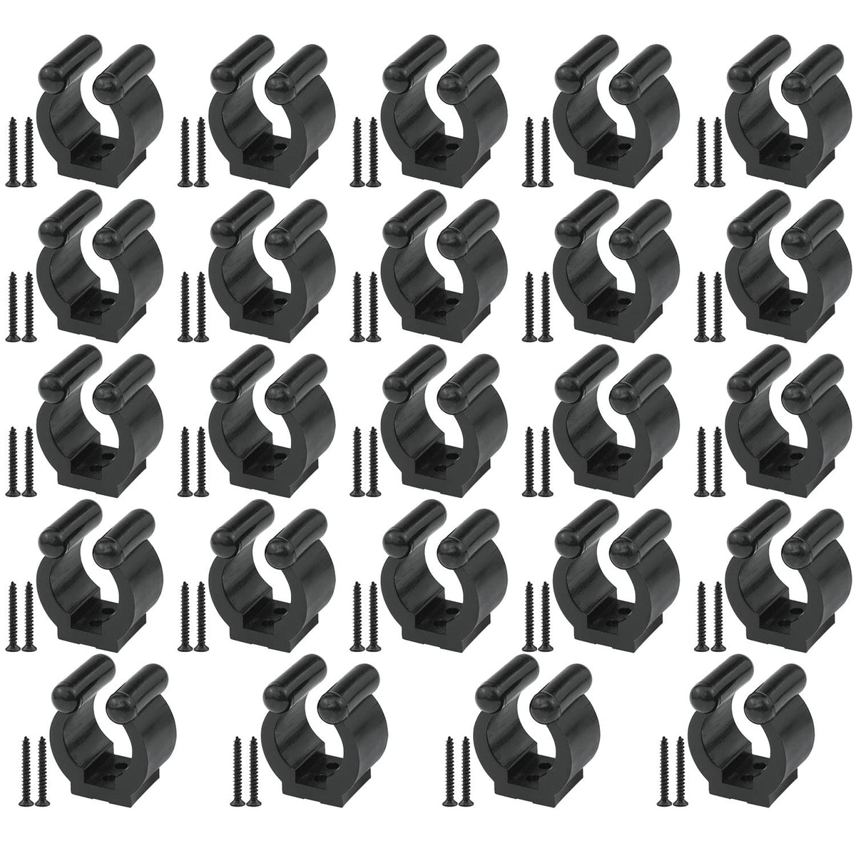 AYLIFU 24-pack fishing rod clips with screws – front view (Black)