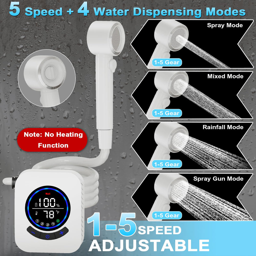 AYWOHA camping shower LED display shows temperature and battery in real time