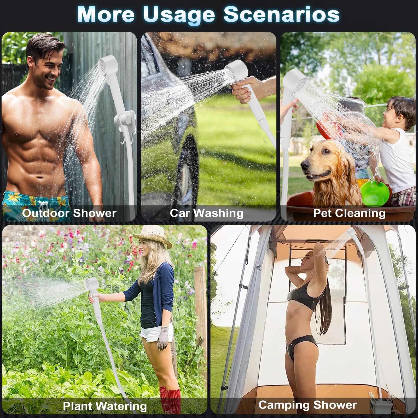 AYWOHA camping shower Type-C charging compatibility enables easy top-ups