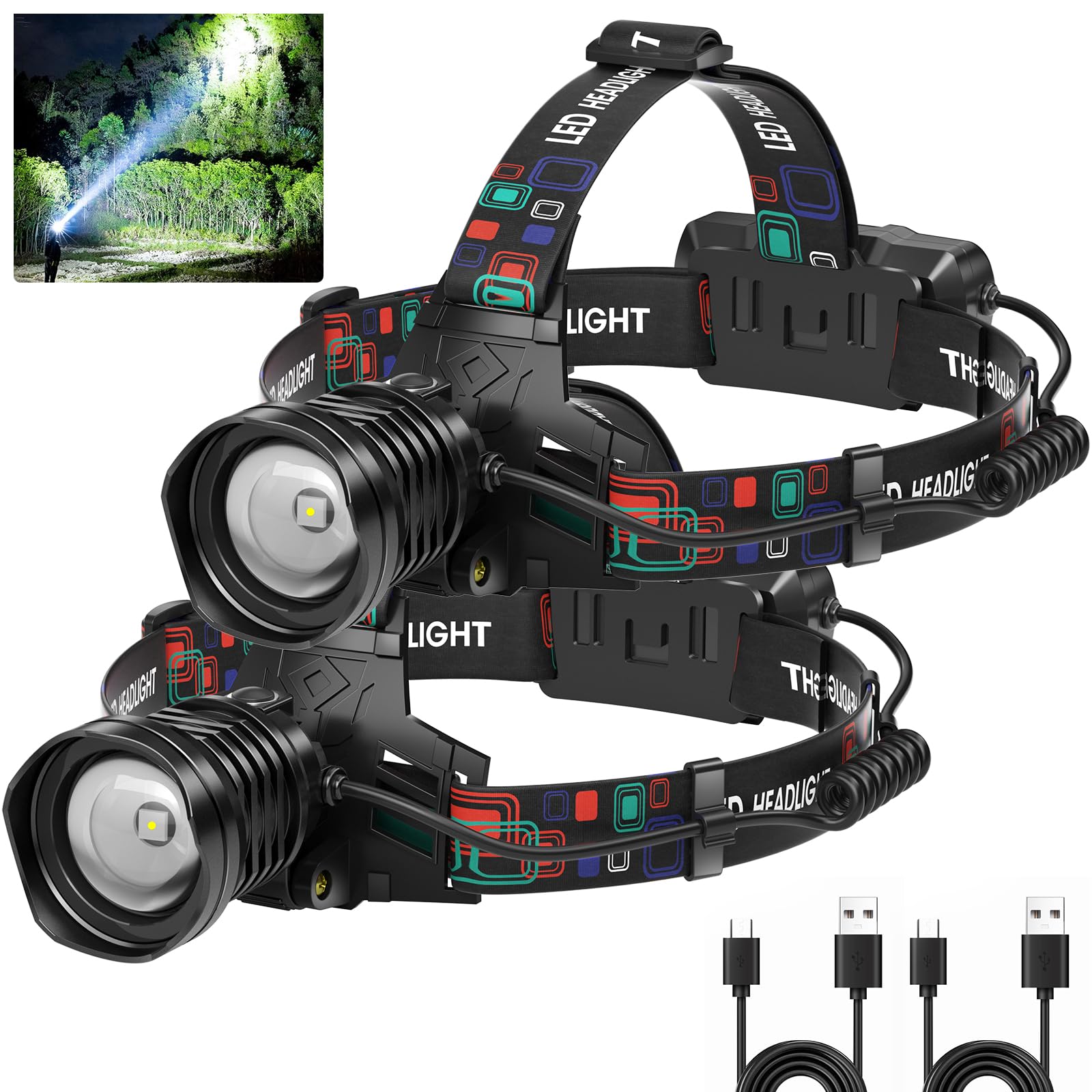 Azamine headlamp front view with ultra-bright 99000-lumen output for night tasks.