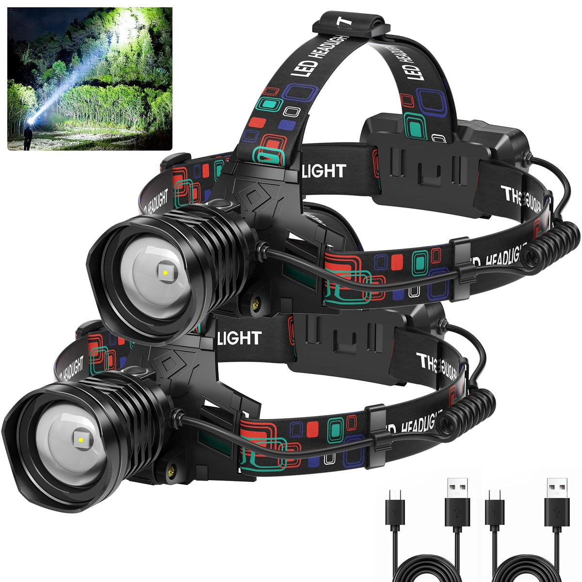 Azamine headlamp front view with ultra-bright 99000-lumen output for night tasks.