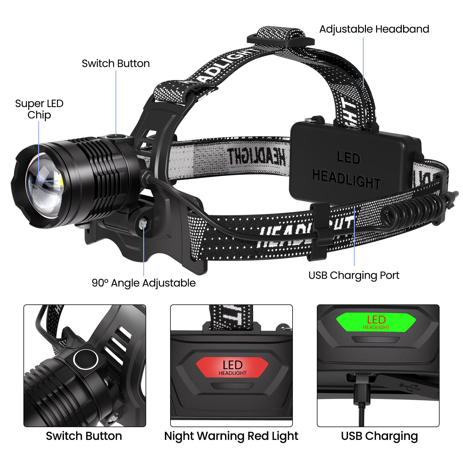 azamine LED headlamp adjustable-focus enables spot or flood lighting