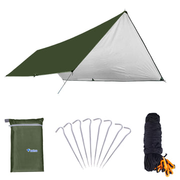 Azarxis Hammock Rain Fly setup shows quick shelter for rain or sun during camping