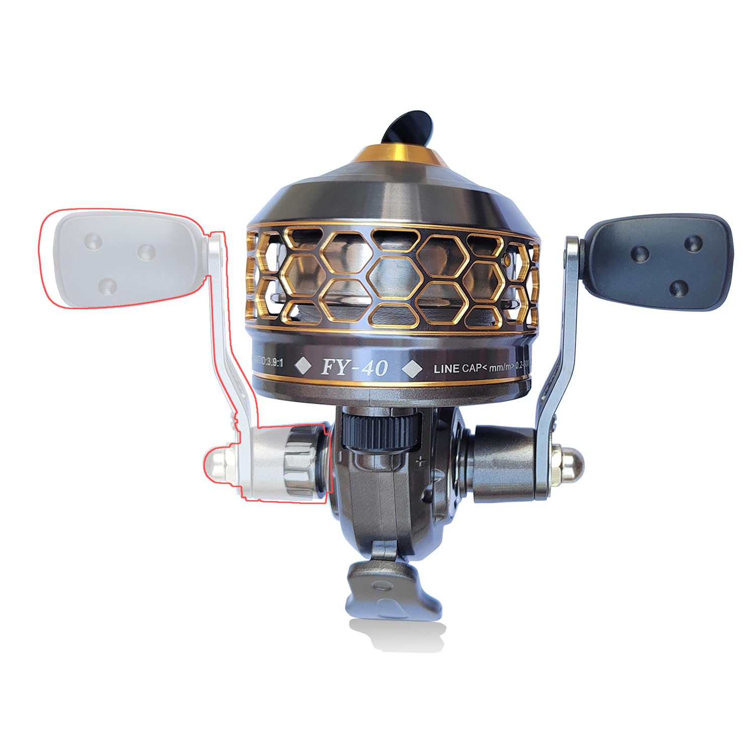 azevqos fy4000 spincast reel interchangeable handle for versatile left or right retrieves.