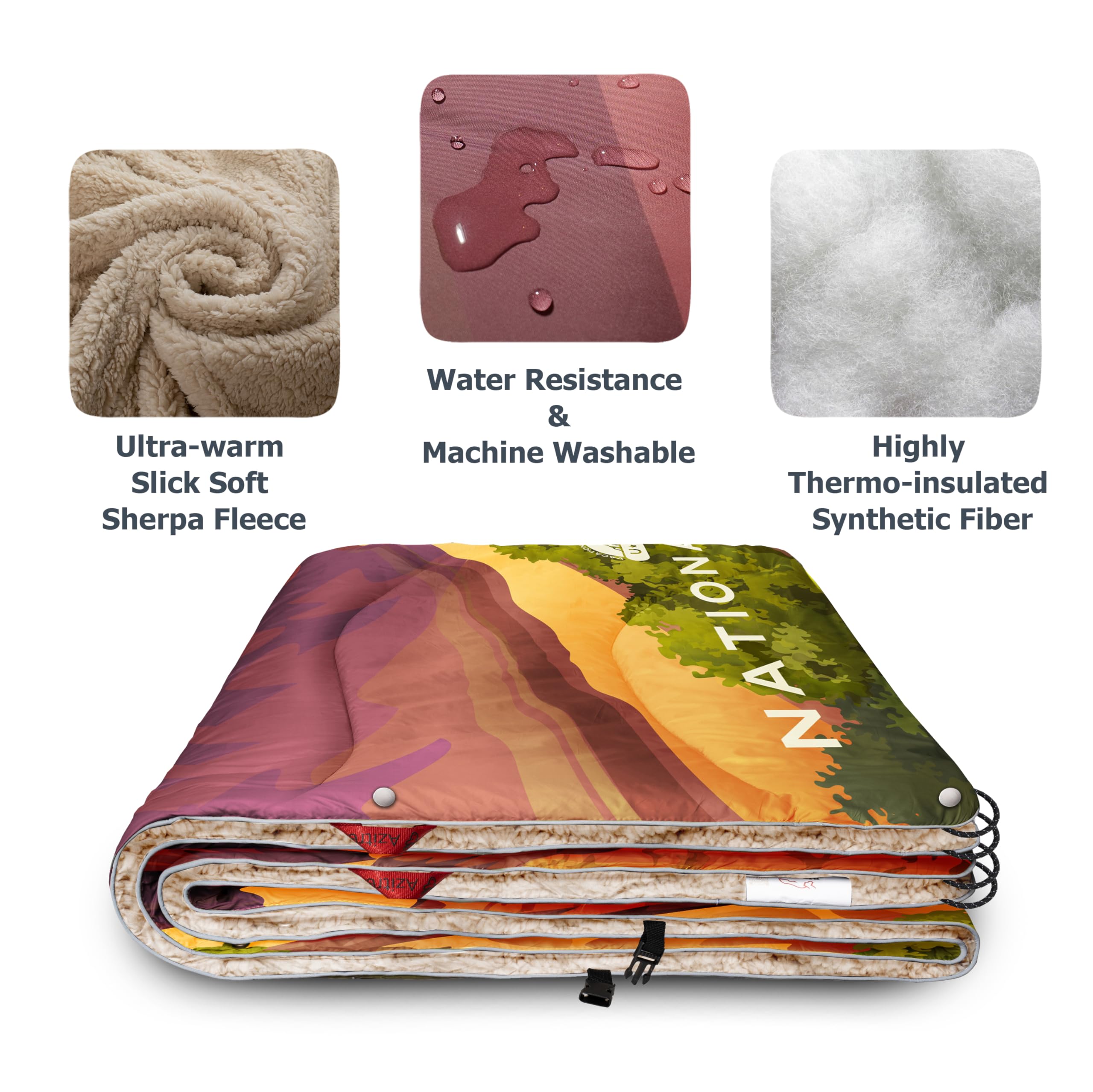 AZITREK blanket in travel bag demonstrates easy transport and quick access.