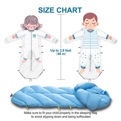 AZITREK Walkable Kids Sleeping Bag Santorini Blue bottom zipper opens to open hem.