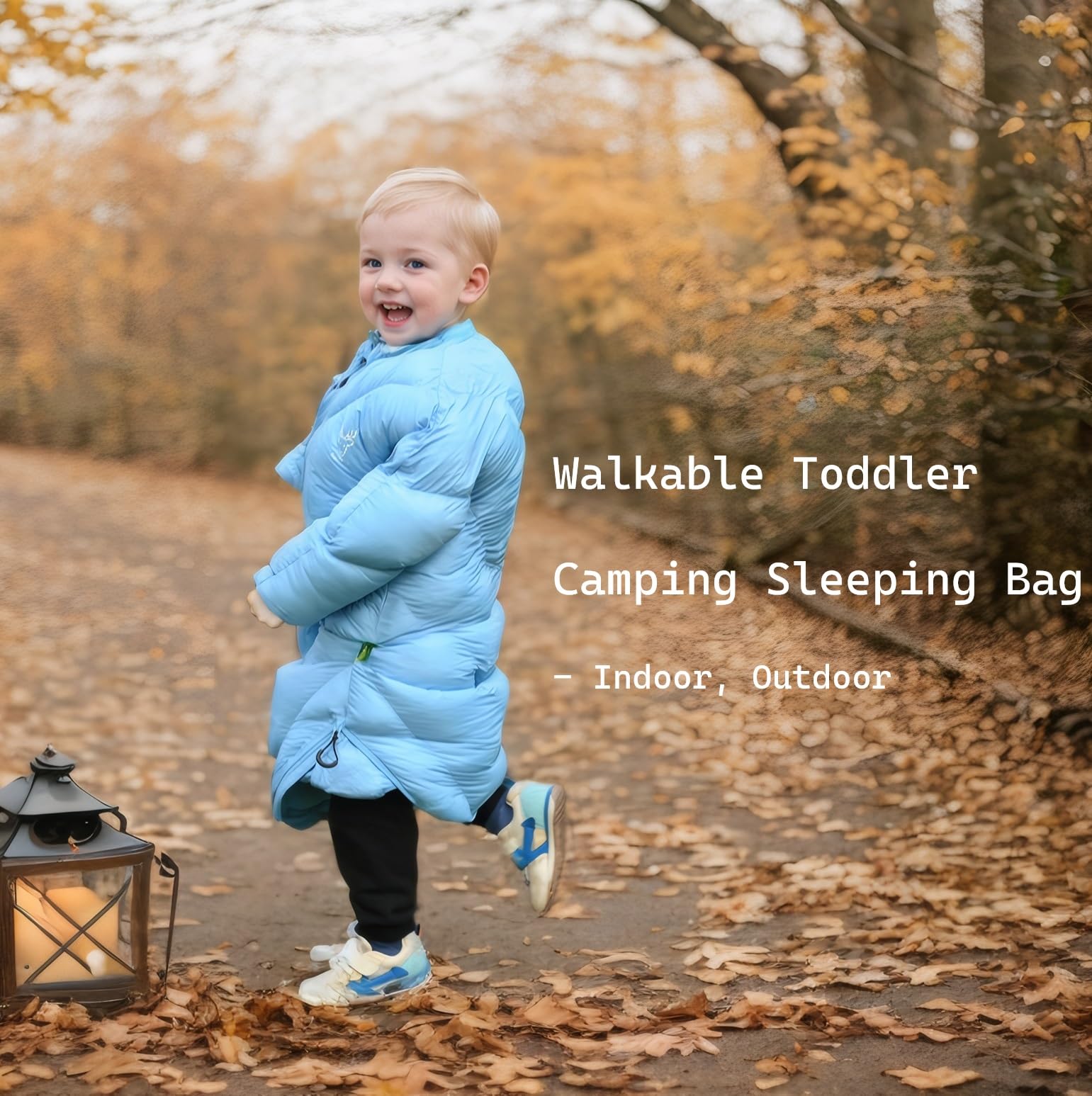 AZITREK Walkable Kids Sleeping Bag Santorini Blue down-like synthetic filling comfort.