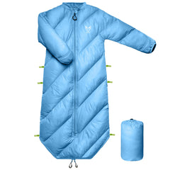 AZITREK Walkable Kids Sleeping Bag Santorini Blue folded for easy travel.