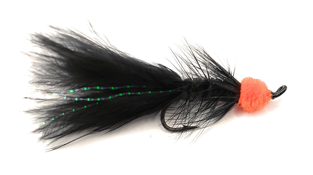 Egg-sucking leech fly tied on Salmon Hook size 8 in black color