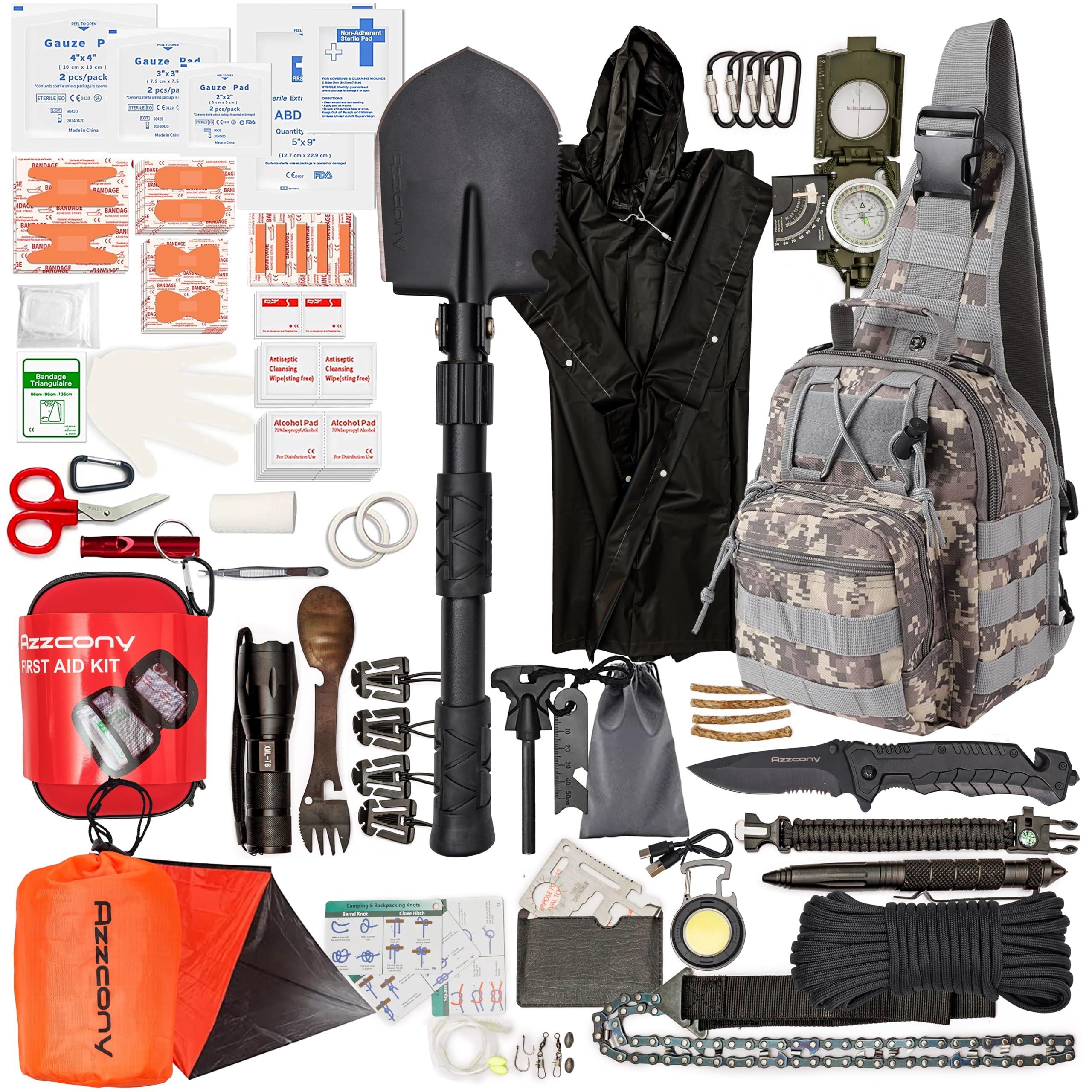 Azzcony emergency kit multifunction shovel enables quick shelter setup and digs during outdoor adventures.