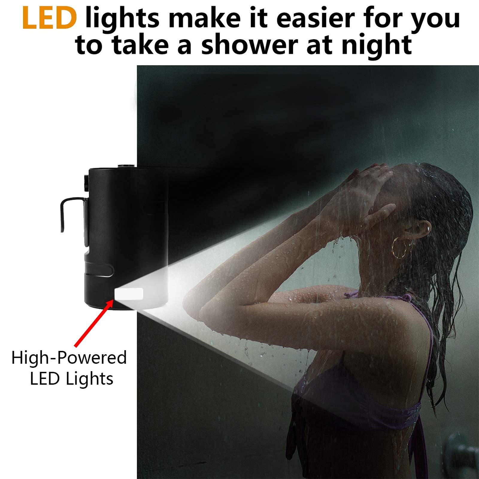 B.TAWD shower head with suction cup mounts on flat surfaces