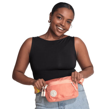 Baboon to the Moon fanny pack Stardust lining closeup reveals durable stitching and protection.