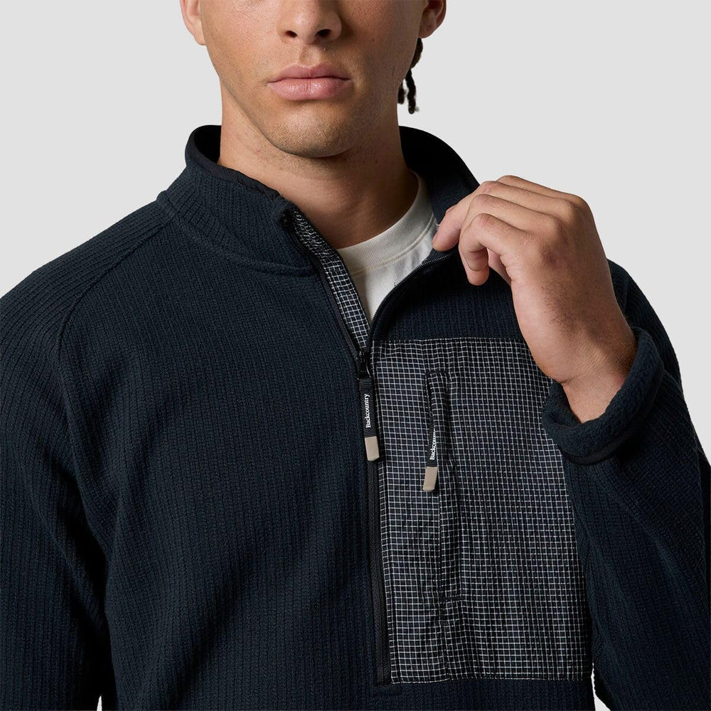 Backcountry Wander Sweater Fleece chest pocket with two-tone ripstop for secure storage.